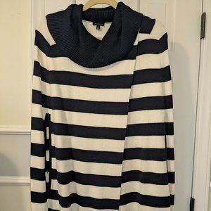Talbots navy/off white striped sweater poncho